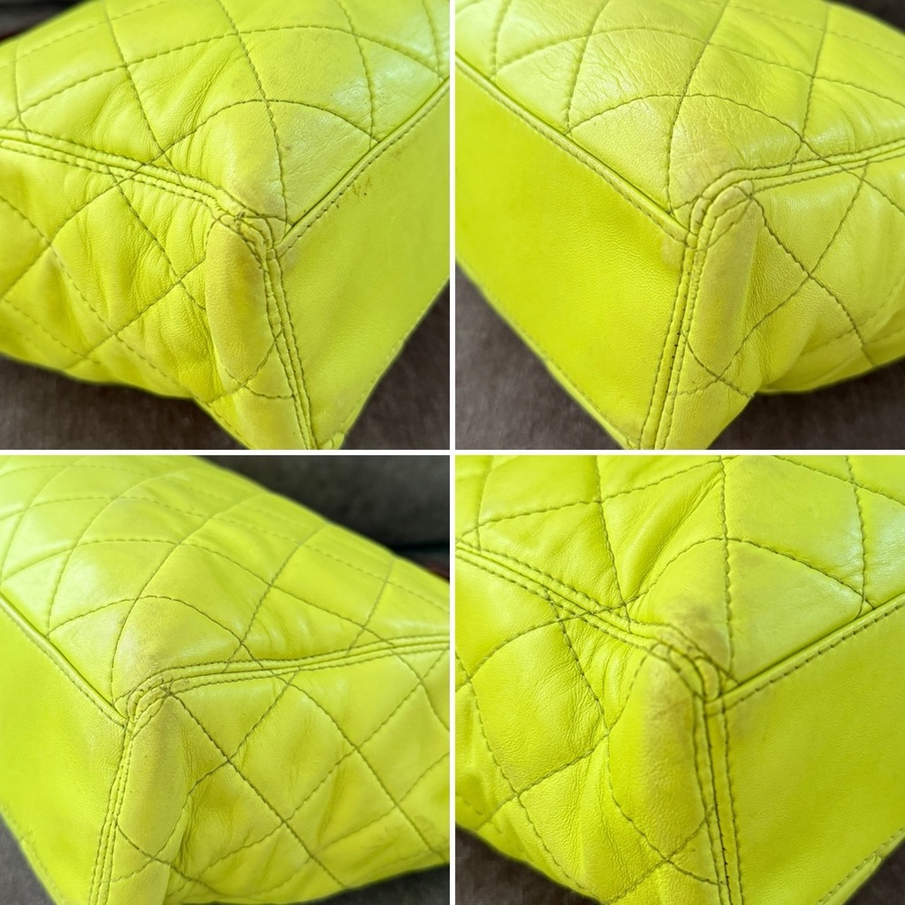 Authentic CHANEL Tortoise Top Handle Bag lime yellow leather guilted medium - Picture 9 of 16